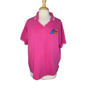 Vintage THE DISNEY CATALOG Winnie the Pooh Bright Pink Pique Polo XXL Womens